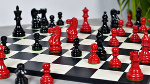 Smokey Staunton Series Painted Chess Set - Chess Pieces Only - Black and Red Painted Boxwood - 3.8" King