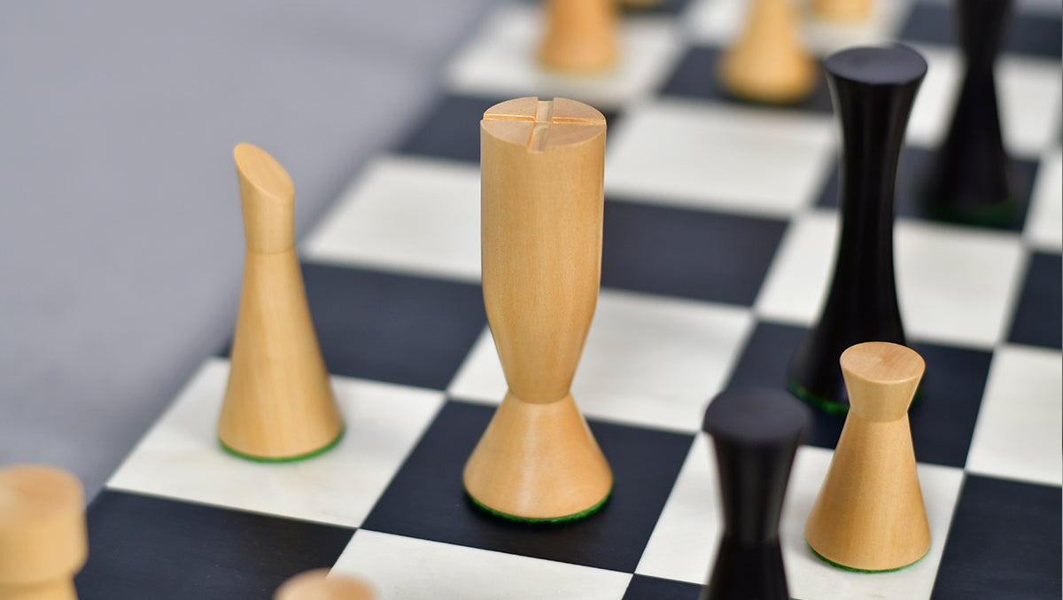 Minimalist Series Midnight Contemporary Chess Pieces in Ebonized Boxwood & Box Wood - 3.4" King