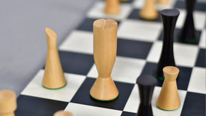 Minimalist Series Midnight Contemporary Chess Pieces in Ebonized Boxwood & Box Wood - 3.4" King