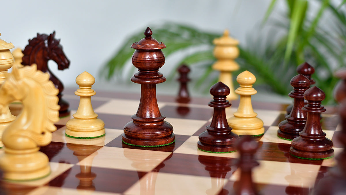 The Artisan Knight Handcrafted Luxury Wooden Chess Pieces In Bud Rosewood & Natural Boxwood - 4.4" King