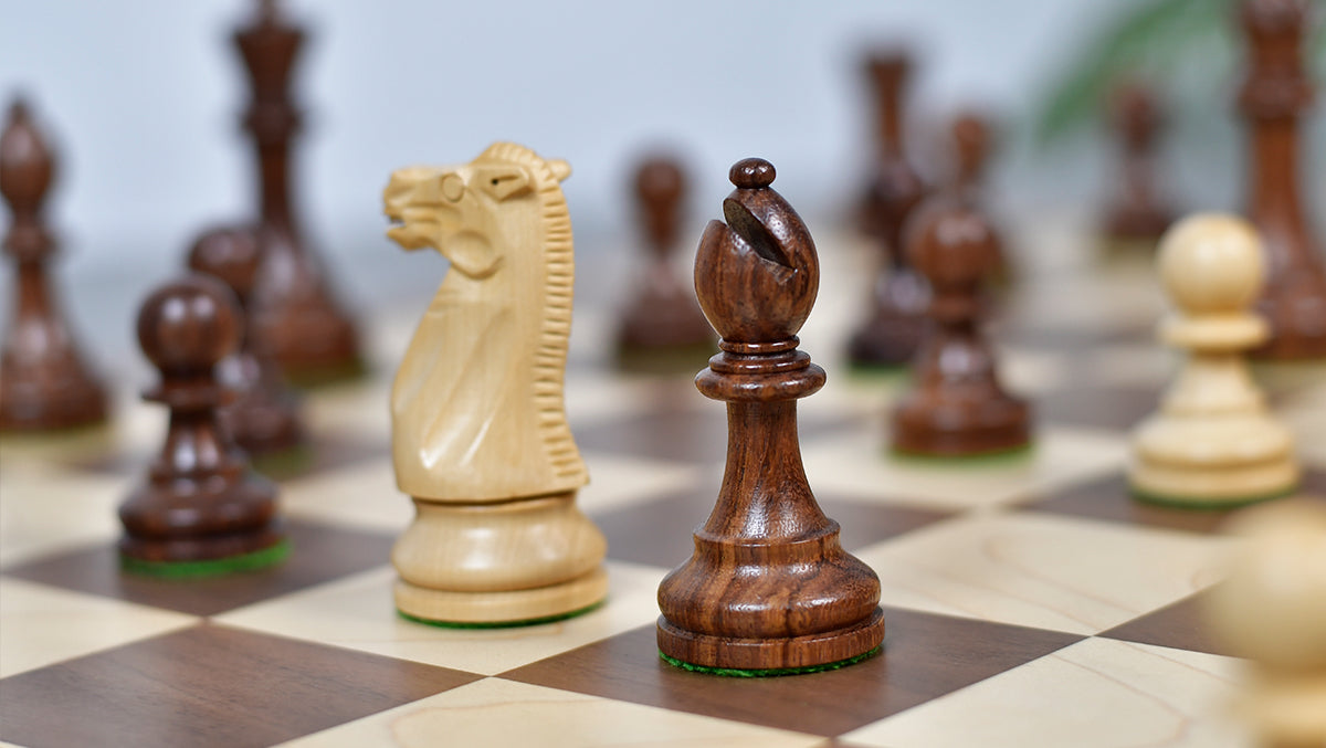 The Grandmaster Staunton Series Chess Pieces In Sheesham & Natural Boxwood - 3.75" King