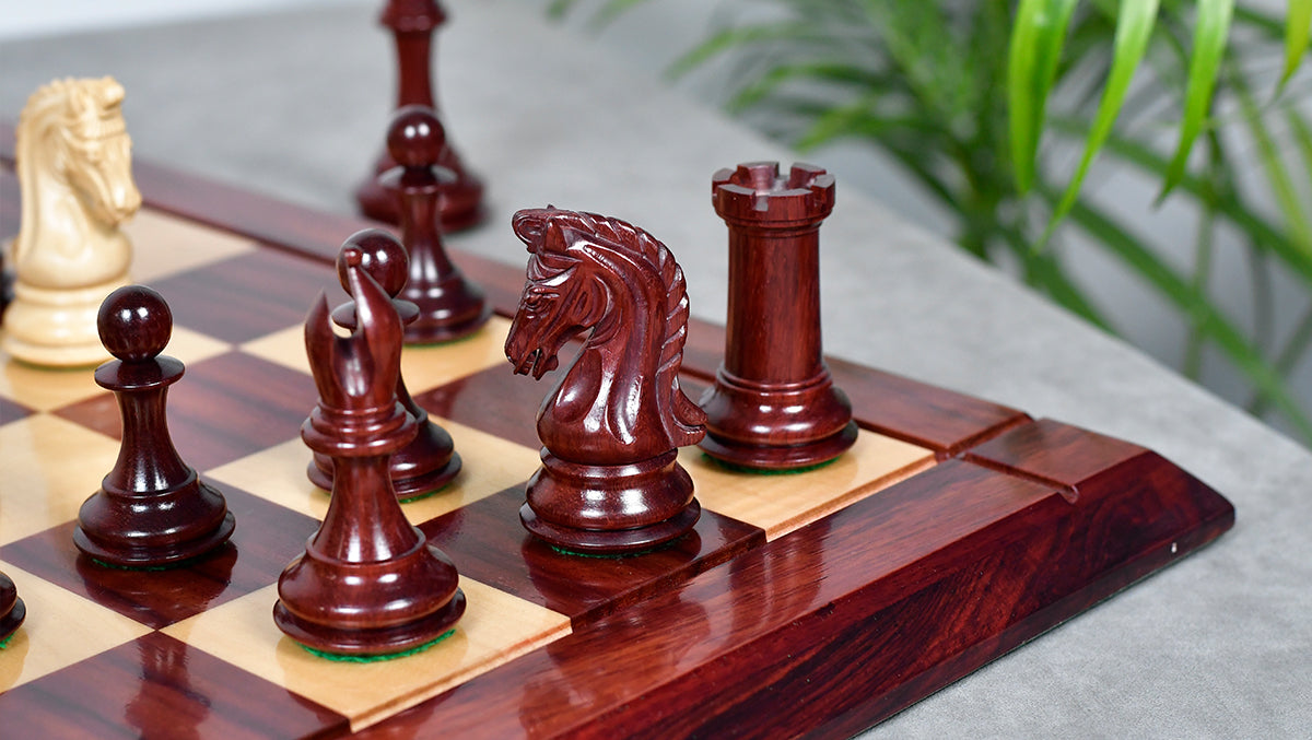 Combo Of 4.4 Inch Luxury Imperial Collector Series Artisan Chess Pieces Triple Weighted in Padauk Wood and Boxwood With Wooden Bud Rosewood / Maple Chess Board