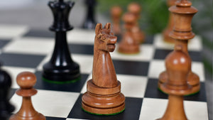 1900s' American Chess Company Reproduction Tournament Chess Set -  Black Ebonized & Antiqued Boxwood 3.8" King