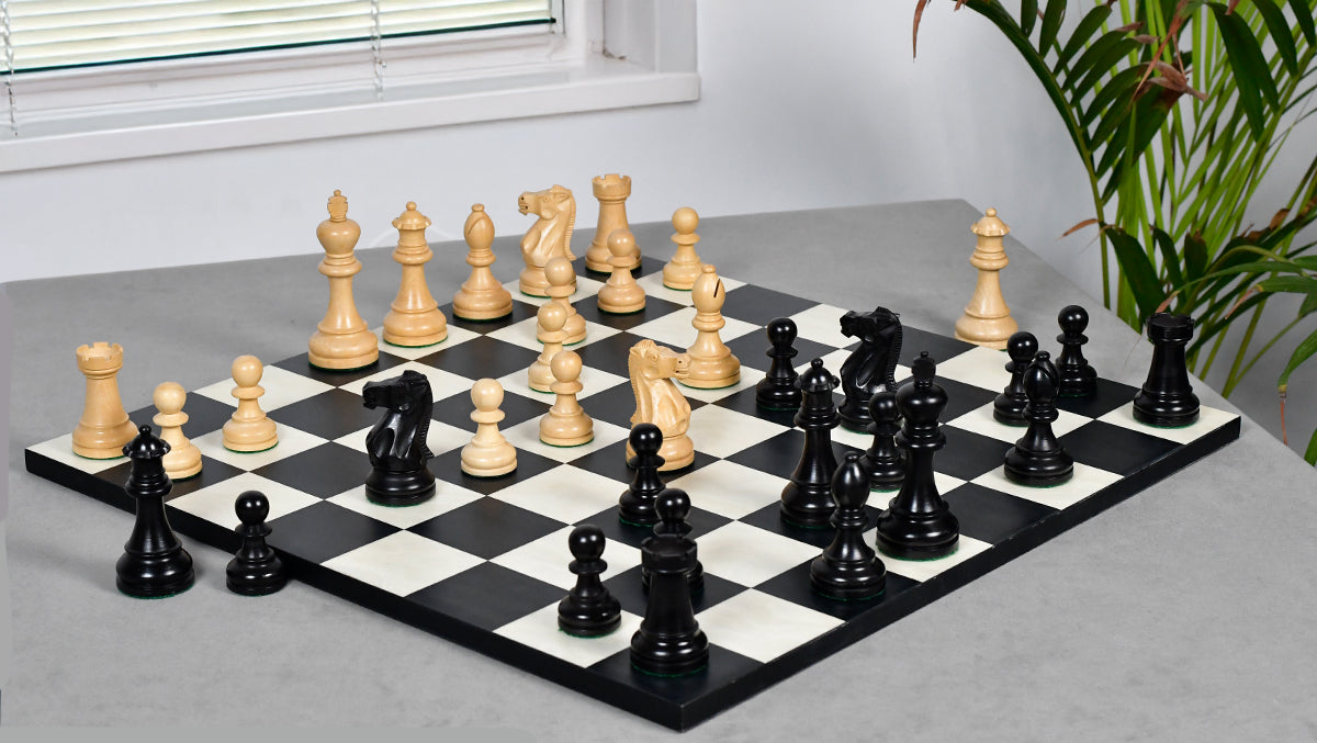 American Staunton Series Weighted Tournament Chess Pieces in Ebonized Boxwood & Boxwood - 4.1" King