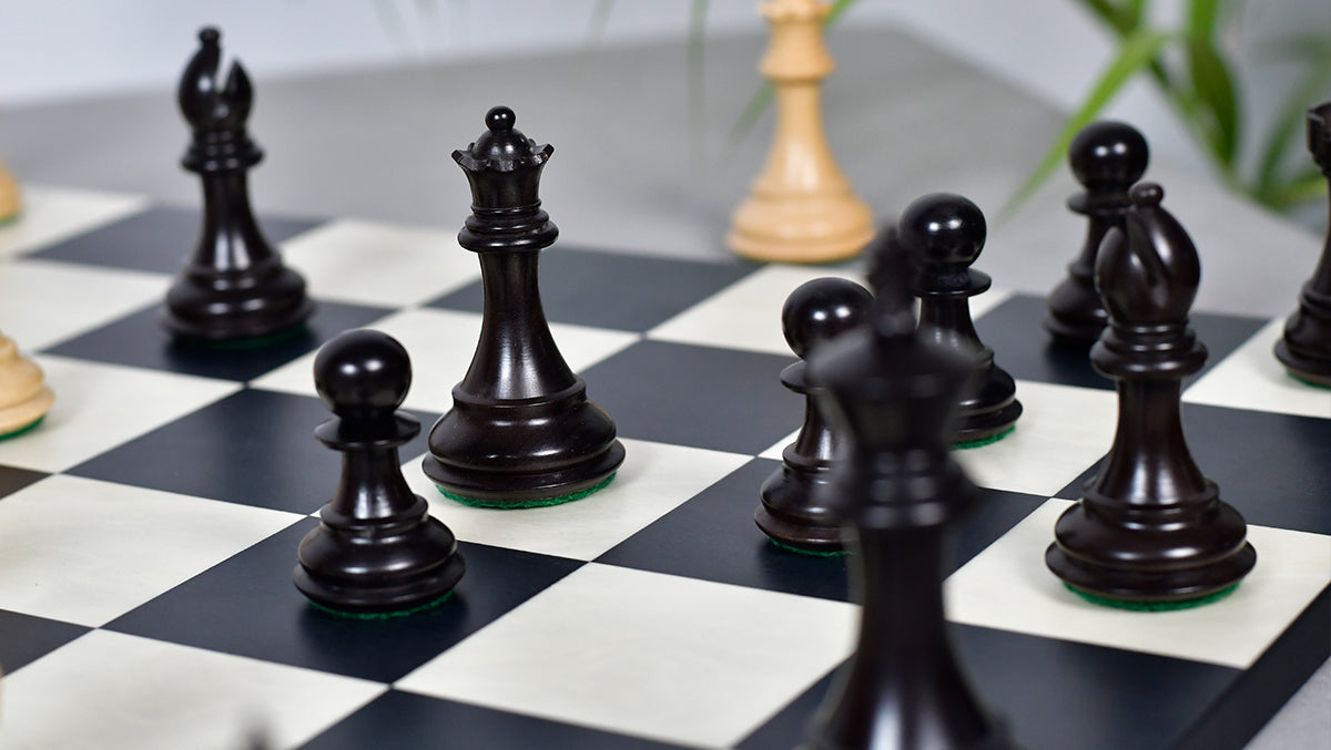 Fierce Knight (Queens's Gambit Series) Staunton Wooden Chess Pieces in Indian Ebonized Wood & Box Wood - 3.5" King