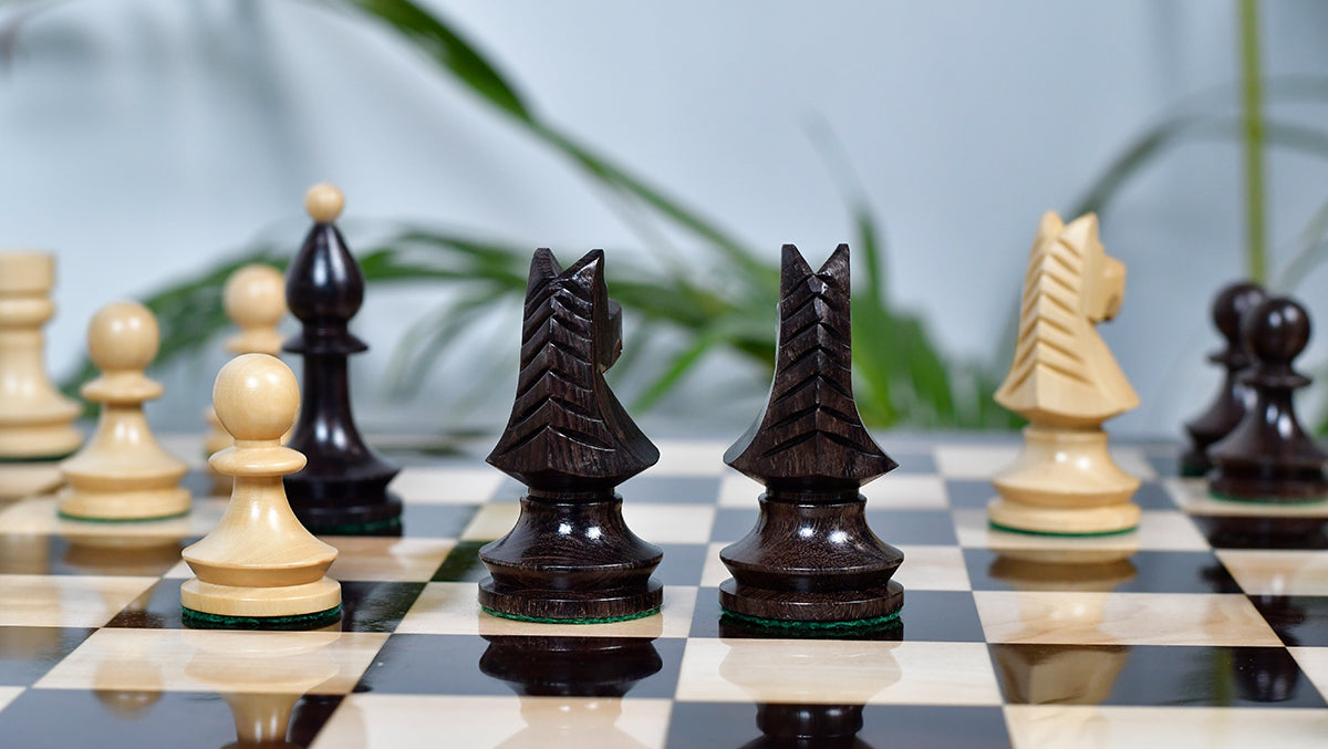 Romanian-Hungarian National Tournament Weighted Chess Pieces in Indian Rosewood & Natural Boxwood - 3.8" King