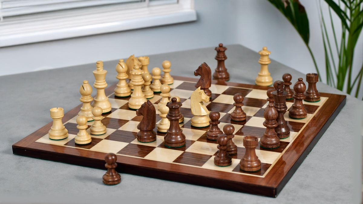 German Knight Tournament Series Staunton Chess Pieces in Sheesham & Box Wood - 3" King - Best Seller