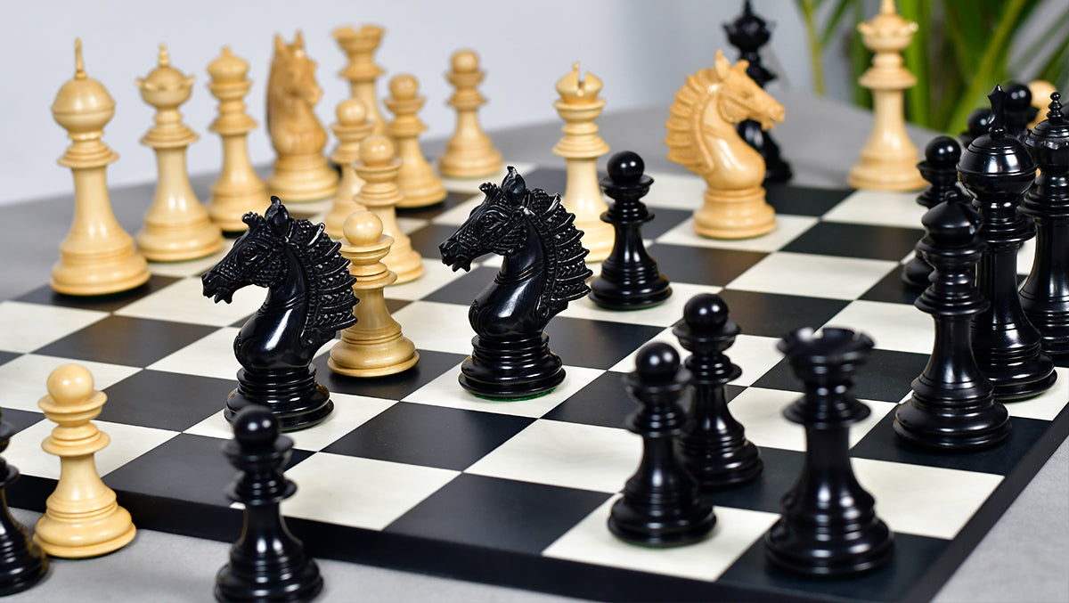 The Sikh Empire Series Triple Weighted Wooden Handmade Chess Pieces in Genuine Ebony Wood and Indian Boxwood - 4.5" King with Extra Queens