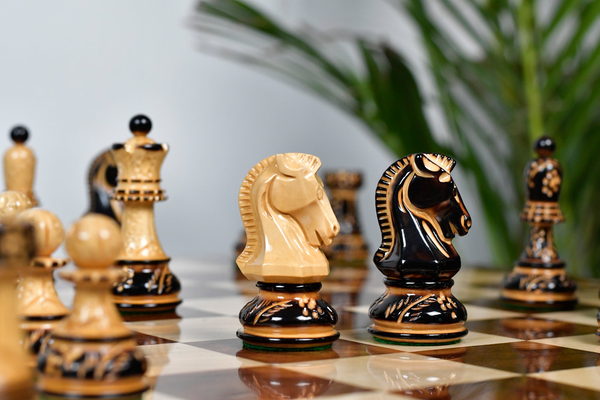 1950s' Fischer Dubrovnik Chess Pieces Set (Lacquerd) Finished Burnt & Natural Box Wood - 3.7" King