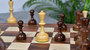The Soviet Era 1950s' Botvinnik Tournament Weighted Chess Pieces in Sheesham & Boxwood 4.4 inch King - With Santos Palisander pr & Sycamore Chess Board