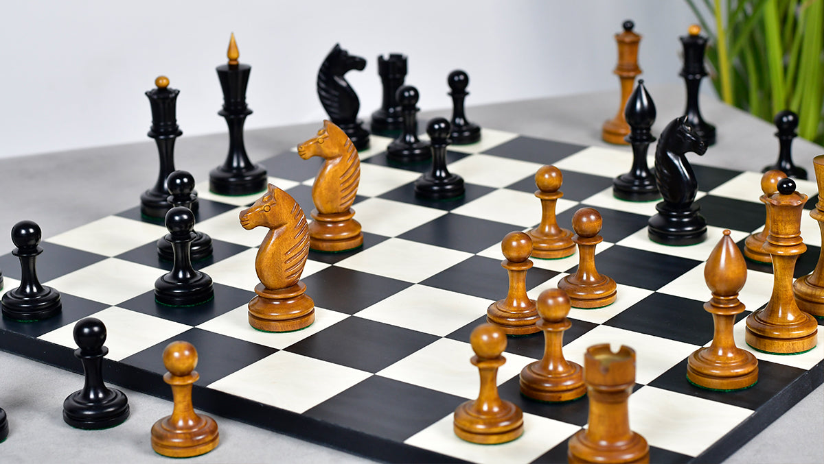 The Repro of Averbakh 1949 Moscow Chess Championship Chess Pieces in Ebonized & Antiqued Boxwood 4.20 inch King - 1130 Grams Weight