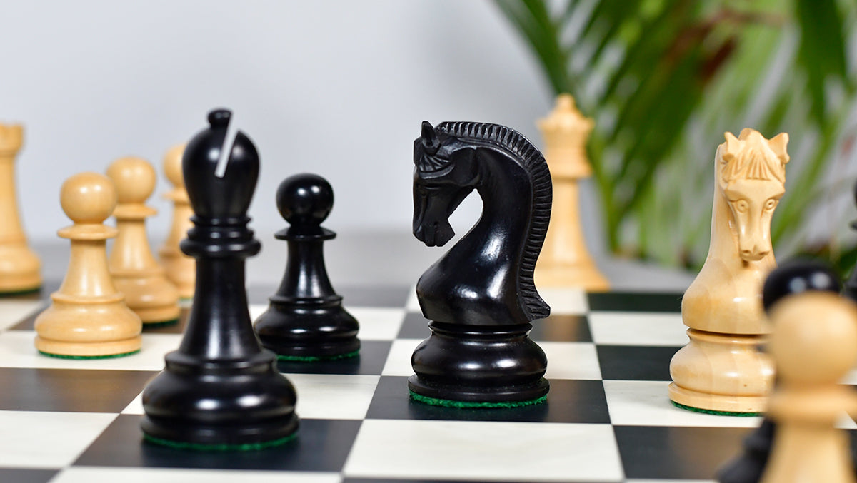 Leningrad Club-Sized Wooden Chess Pieces in Black Ebonized Wood & Boxwood- 4.0" King