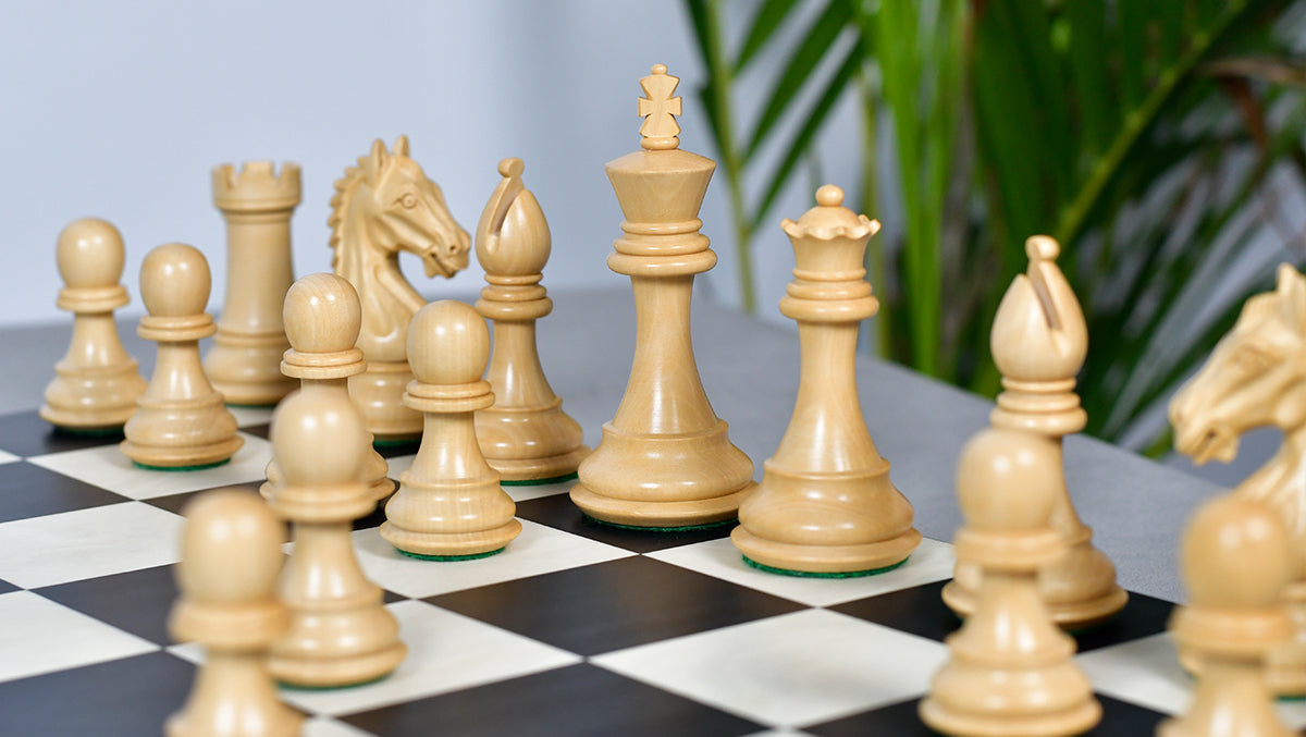 Derby Knight Staunton Pattern Weighted Chess Pieces  in Ebonized & Boxwood - 4.1" King