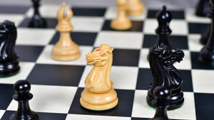 1849 Original Staunton Pattern Wooden Heavy Chess Pieces in Ebony / Boxwood with King Side Stamping - 3.75" King