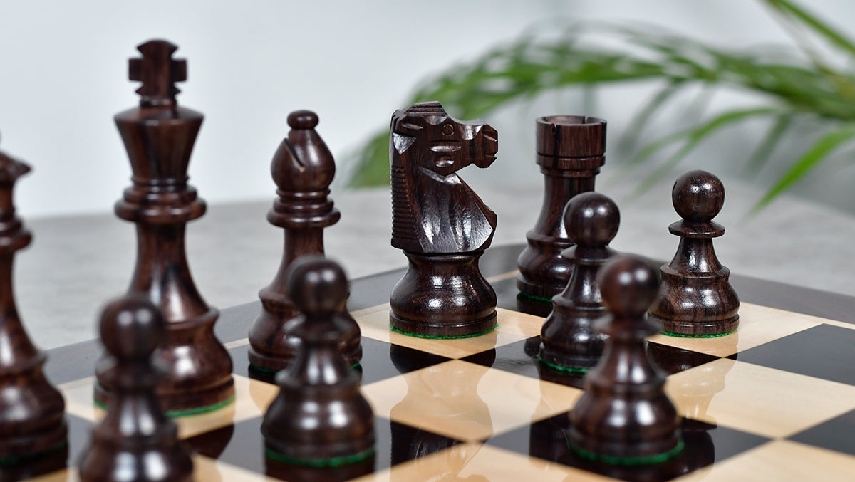 French Lardy Exclusive Tournament Size Weighted Wooden Chess Pieces in Indian Rosewood / Box wood - 3.75"