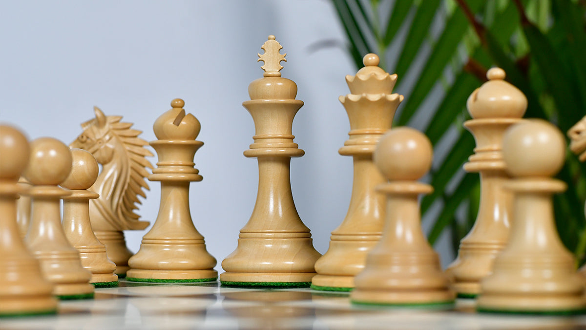 The Bridle Series Luxury Triple Weighted Chess Pieces in Ebony Wood / Boxwood - 4.2" King