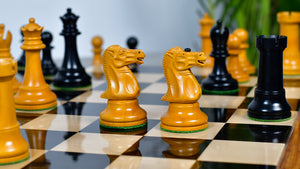 Reproduced Richard Whitty Antique Chess Pieces with King Side Stamping in Ebony / Antiqued Box wood - 3.75" King