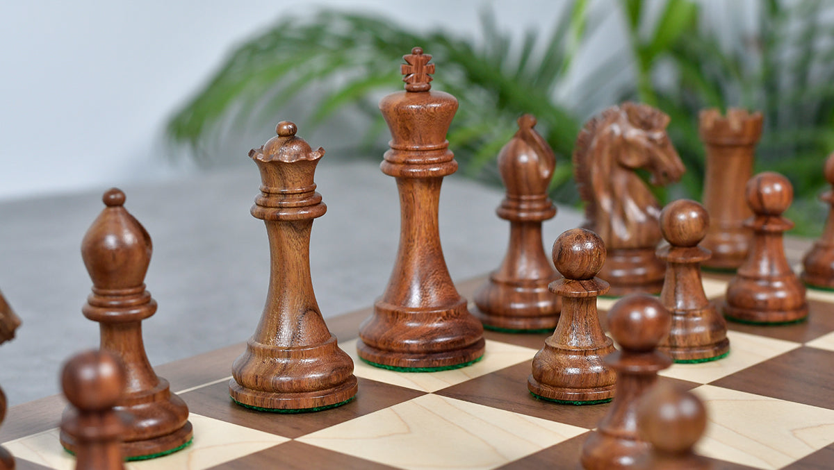 Craftsman Knight Staunton Chess Pieces in Sheesham Wood & Boxwood - 3.9" King - Best Seller