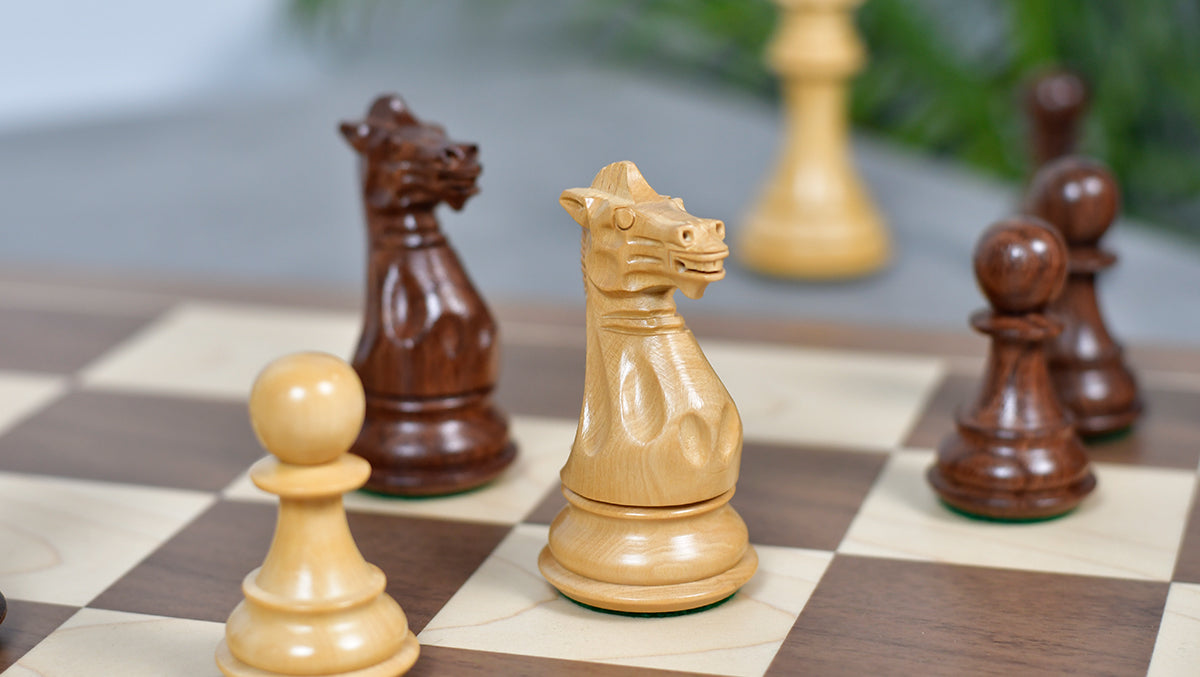 The Honour of Staunton (HOS) Series Weighted Chess Pieces in Sheesham & Natural Boxwood - 4.0" King