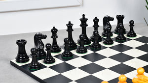 Circa 1887 Turner Teich Soviet-Staunton Style Weighted 4" Chess Pieces in Ebony & Golden Antique Boxwood - 1700 Grams Weight