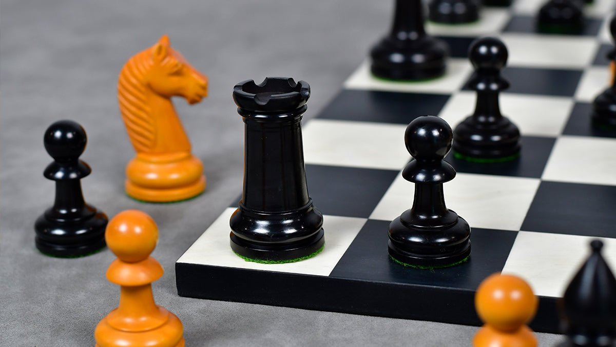 19th Century Antique Austrian Series Chess Pieces in Ebonized Boxwood & Antiqued Boxwood - 4.27" King - Colllector Chess