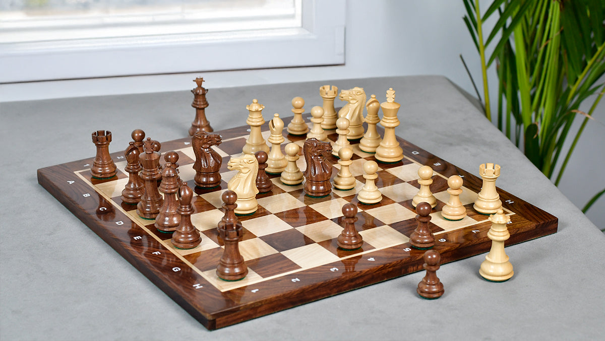 The 3.0" Stallion Weighted Staunton Chess Pieces in Sheesham Wood and Boxwood - 600 Grams Weight