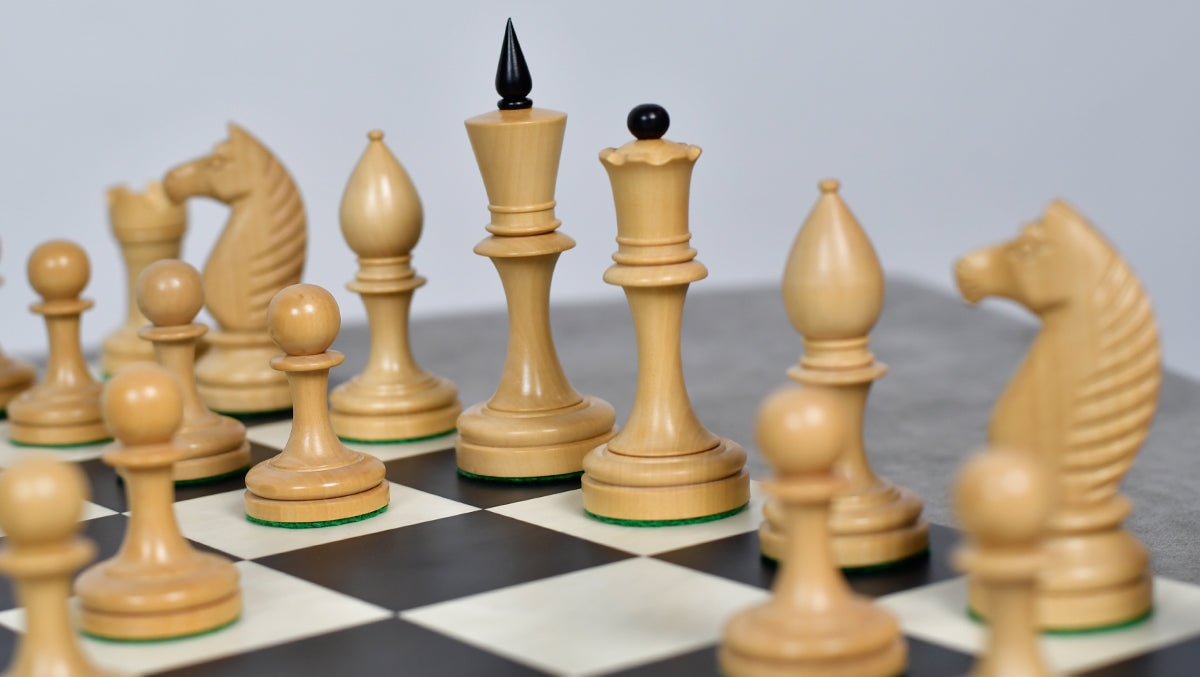 The Repro of Averbakh 1949 Moscow Chess Championship Chess Pieces in Ebonized & Boxwood 4.20 inch King - 1130 Grams Weight