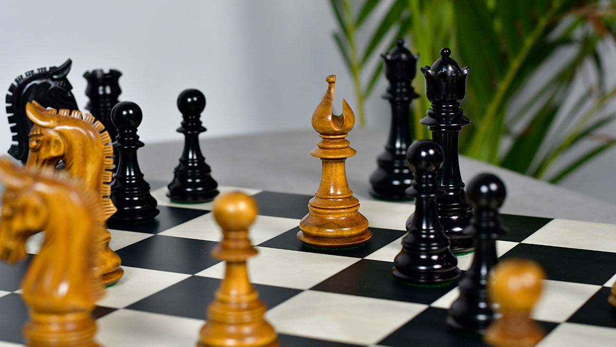 War Admiral Antiqued Chess Pieces – 4.4" King – Handcrafted Staunton Design in Ebony Wood & Antiqued Boxwood
