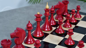 1950s' Soviet (Russian) Latvian Chess Pieces in Stained Crimson / Box Wood - 4.1" King - 1050 Grams