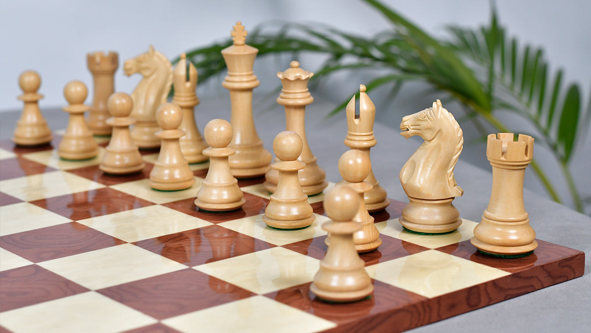 Fierce Knight (The Queen's Gambit) Staunton Series Chess Pieces in Bud Rosewood & Box Wood - 4.0" King