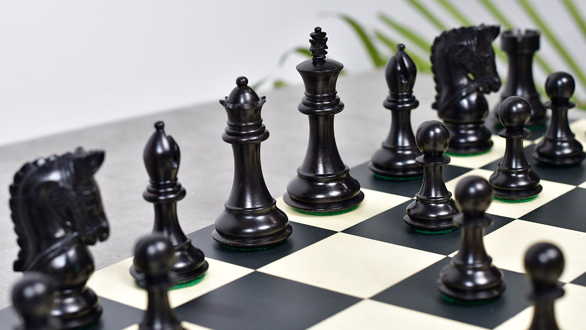 3.58" Bridle Series Wooden Chess Pieces in Ebony & Box Wood - 1200 Grams