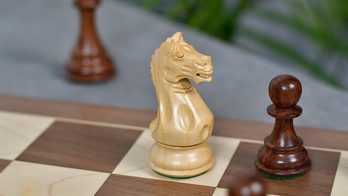Fierce Knight (Queen's Gambit Series) Staunton Wooden Chess Pieces in Sheesham & Box Wood - 4.0" King