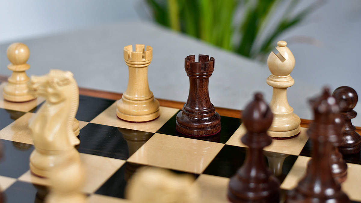 The Judit Polgar Repro Staunton Weighted Tournament Chess Pieces in Anjan Wood & Boxwood 3 ¾ Inch King - 1000 Grams