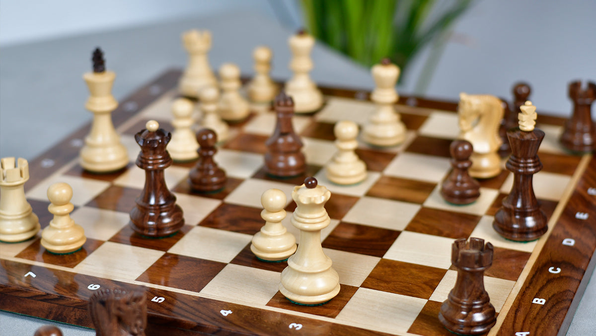 Traditional Russian Zagreb Wooden Chess Pieces in Sheesham & Natural Boxwood - 3.1" King