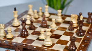 Traditional Russian Zagreb Wooden Chess Pieces in Sheesham & Natural Boxwood - 3.1" King