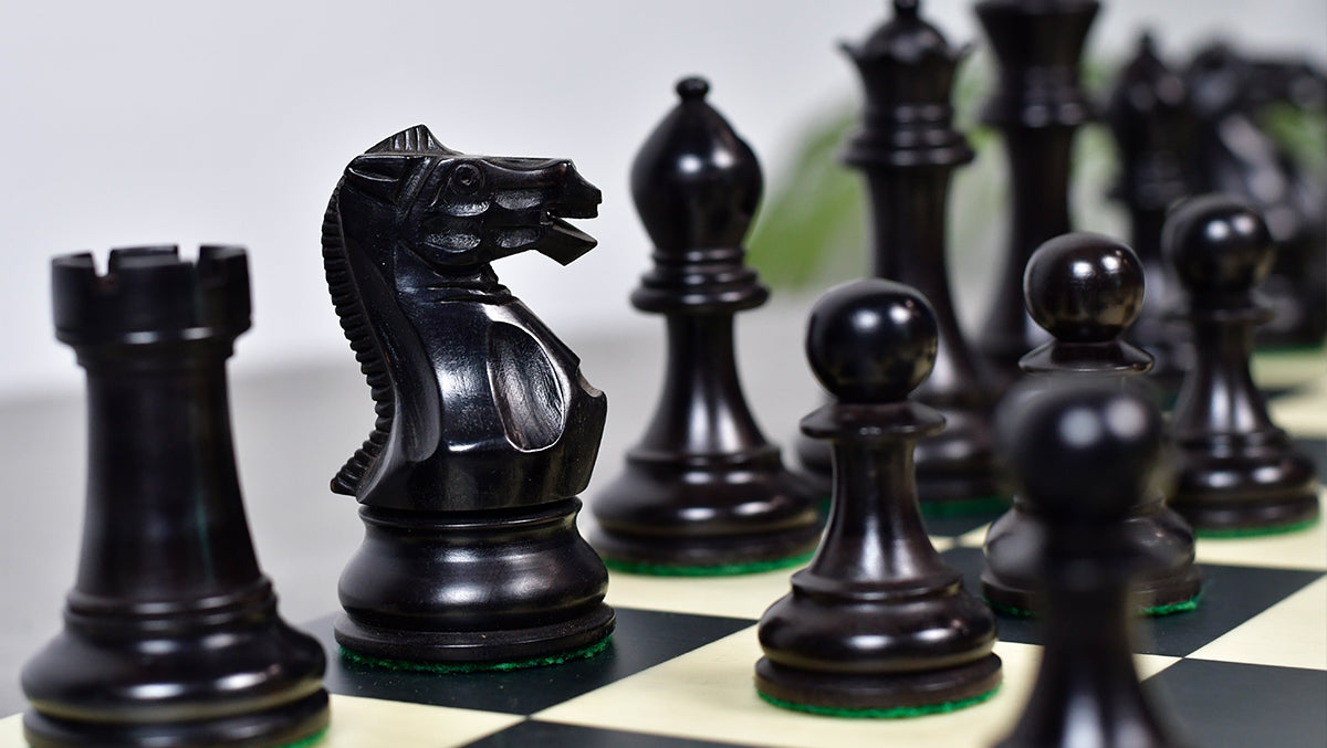 3.8" Pro Staunton Series Tournament Weighted Chess Pieces in Ebonized and Boxwood - 1264 Grams