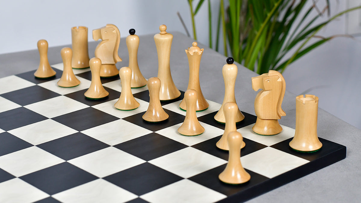 Minimalist Soviet-Style Chess Pieces In Ebonized & Boxwood - 3.7” King