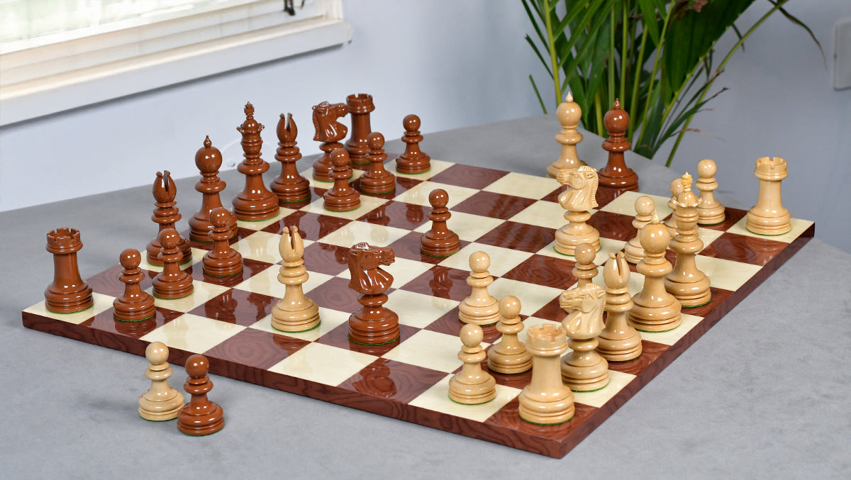 Exclusive Repro William Hallett High Class Chess Pieces in Golden Dyed & Boxwood Wood - 4.0"