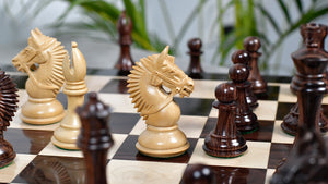 American Bridle Triple-Weighted Chess Pieces with Extra Queen - Handcrafted in Rosewood & Boxwood 4.2" King