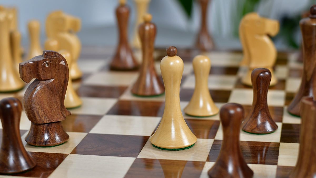 Minimalist Soviet-Style Chess Pieces In Sheesham & Boxwood - 3.7” King