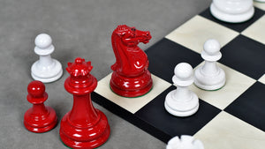 1849 Original Staunton Pattern Painted Chess Pieces (Lacquer Finished) Red Painted Crimson & Ivory White - 4.5" King