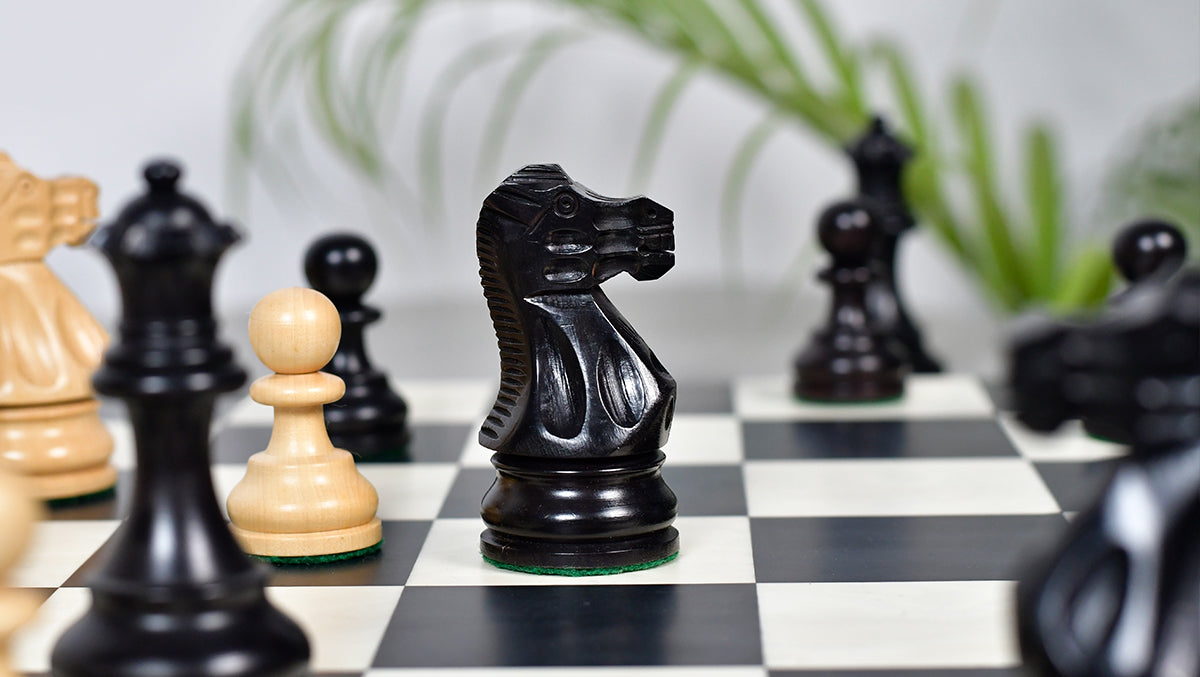 Smokey Staunton Series Chess Pieces in Ebonized boxwood & Natural Boxwood- 3.8" King