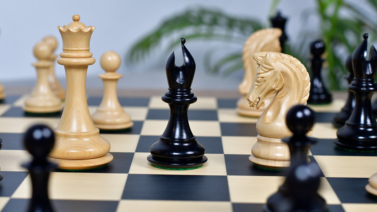 Combo Of 4.4 Inch Luxury Imperial Collector Series Artisan Chess Pieces Triple Weighted in Ebony and Boxwood With Wooden Black Dyed Poplar Sycamore Chess Board