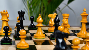 IMPROVED Repro 1904 Cambridge Springs International Tournament Chess Pieces in Ebonized & Antiqued Boxwood - 4" King