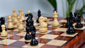 Collector Series Handcarved Staunton Chess Pieces in Ebonized Boxwood & Natural Boxwood - 2.6" King
