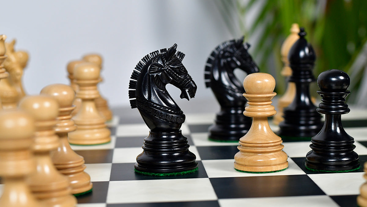 Indian Chetak II Customized Lead Weighted Luxury Chess Pieces in Ebony wood / Boxwood - 4.3" King extra Queens