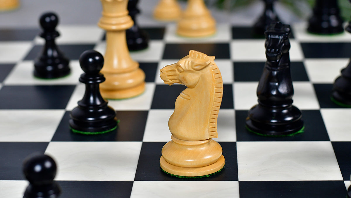 British Chess Company (BCC) Popular Staunton Double Collared Chess Pieces in Ebony & Boxwood - 4.2" King