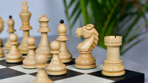 Reproduced Vintage 1950's Circa Bohemia Staunton Series German Chess Pieces in Ebonized Boxwood & Natural Boxwood - 3.89" King