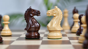 Fierce Knight (Queen's Gambit Series) Staunton Chess Pieces in Rosewood & Boxwood - 4.1" King