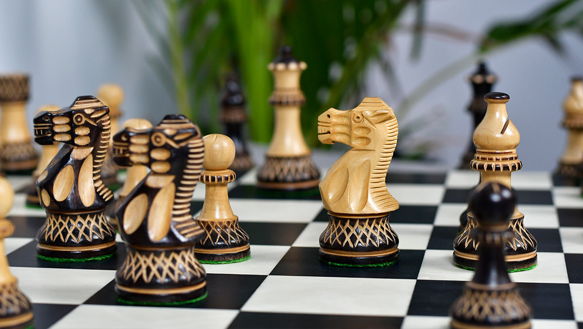 Burnt Blazed Series Handcarved Chess Pieces in Burnt Box Wood - 3.8" King - Best Seller